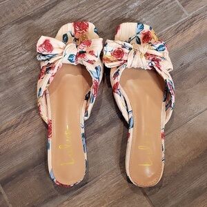 Floral Knot Slide Sandals - Beige Rose Print